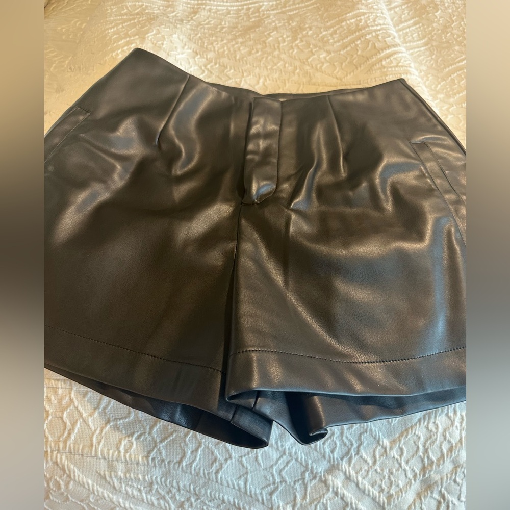 Black Vegan Leather Women's Shorts